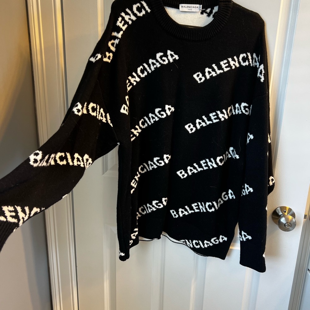 Women’s Balenciaga Black Sweater w/ Balenciaga White Logos Across. Size Small. - Picture 3 of 4